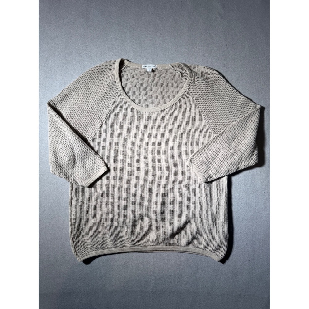 James Perse Sweater Womens 2 Beige Open Knit Raglan Scoop Neck Top